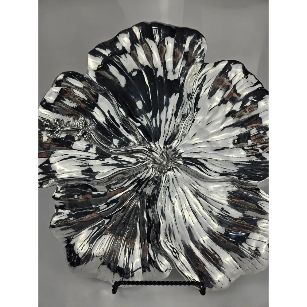 Beatriz Ball ALMA Hibiscus Handmade Polished Aluminum Bowl Platter Dust Bag